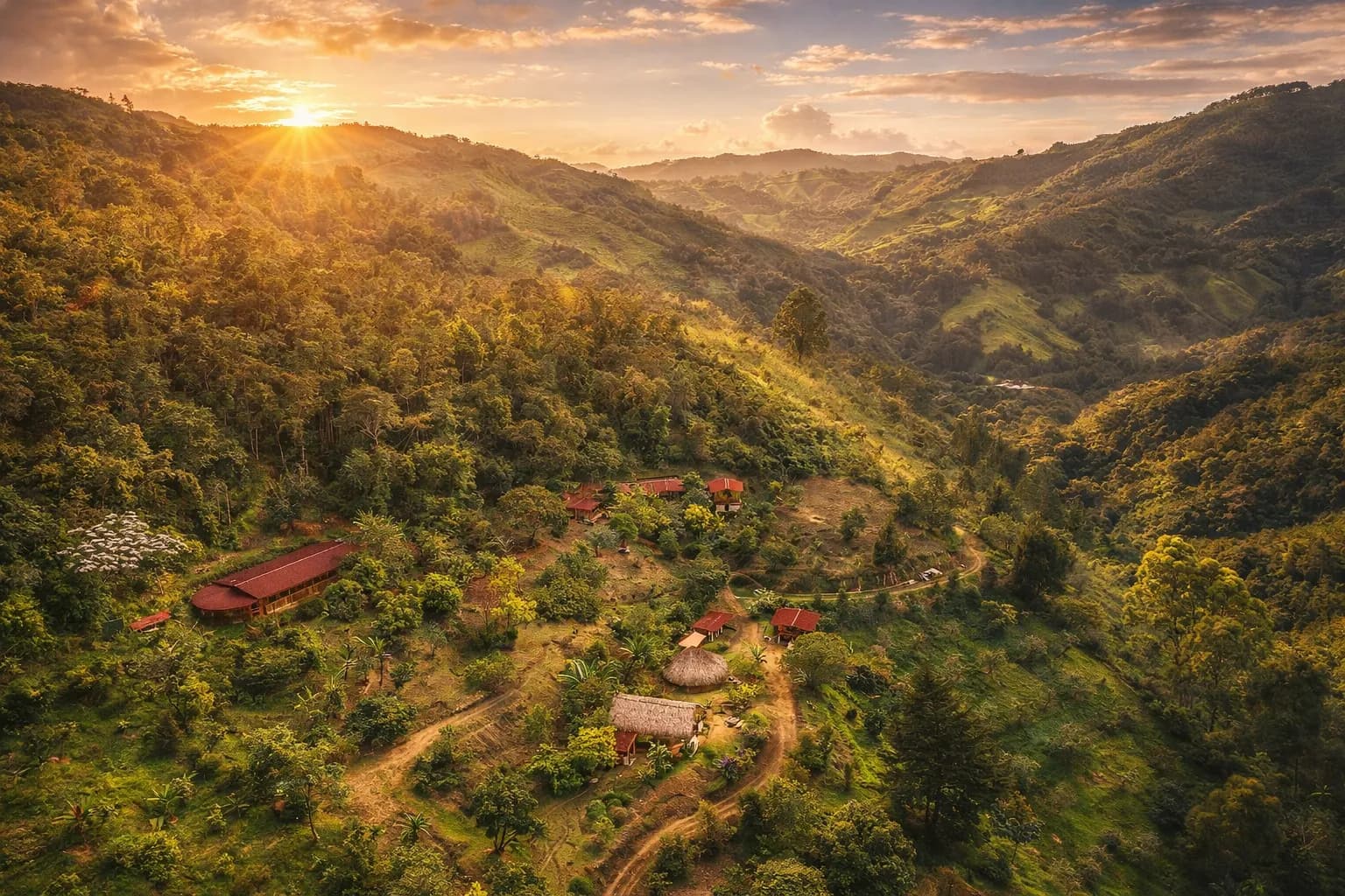 Lush mountain landscape surrounding the Camino al Sol retreat center
