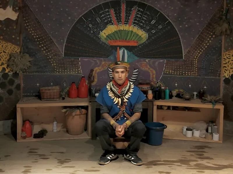 Interior of the medicine house prepared for ceremony