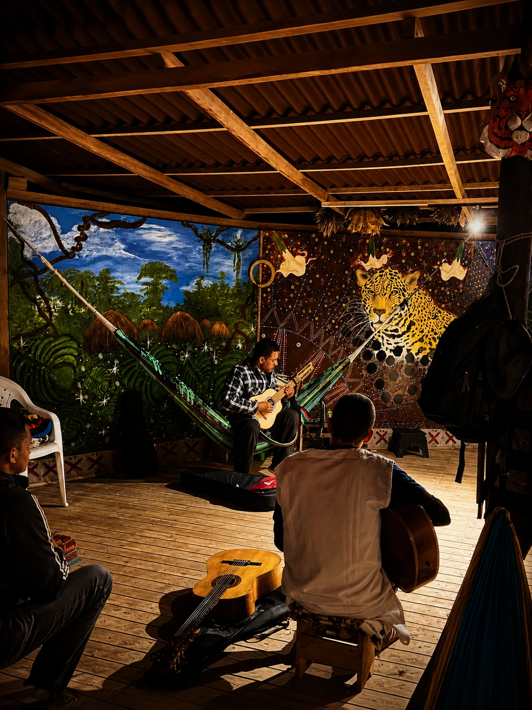 Traditional medicine music inside the ceremony house