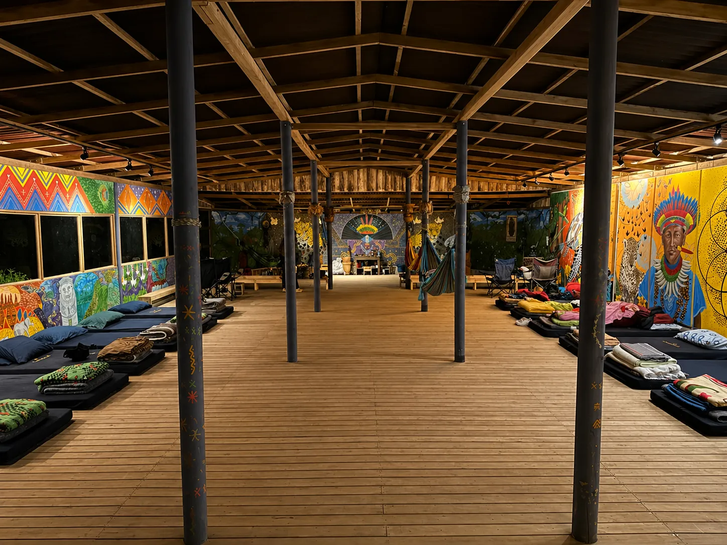 Traditional ceremony space prepared before an ayahuasca retreat
